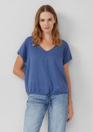 s.Oliver Ärmellose Bluse aus Lyocell mit Tunnelzug am Saum - royalblau