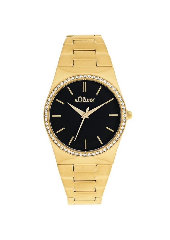 s.Oliver Armbanduhr mit Glitzersteinen - gold