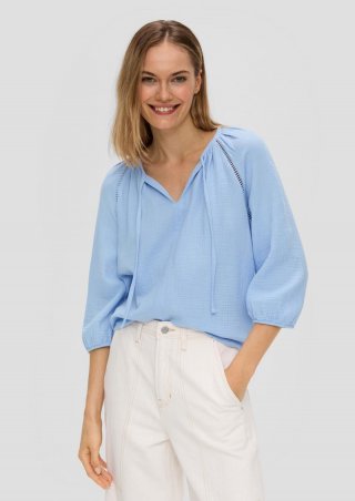 s.Oliver Blusenshirt aus Baumwolle mit elastischen Bündchen - himmelblau