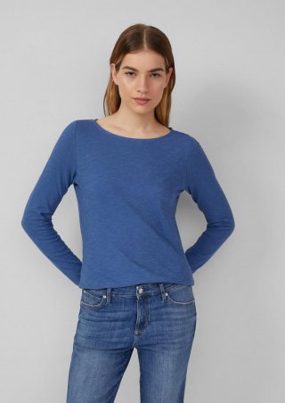 s.Oliver Slim-Fit-Longsleeve aus Baumwollslub mit U-Boot-Ausschnitt - blau
