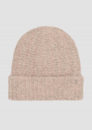 s.Oliver Weiche Beanie mit Strickmuster - hellbraun