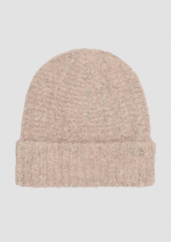 s.Oliver Weiche Beanie mit Strickmuster - hellbraun