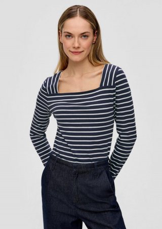 s.Oliver Langarmshirt mit Karreeausschnitt - navy