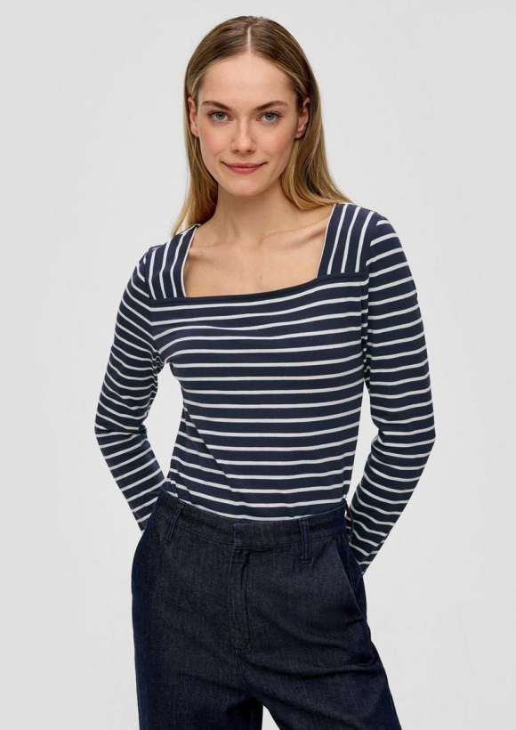 s.Oliver Langarmshirt mit Karreeausschnitt - navy