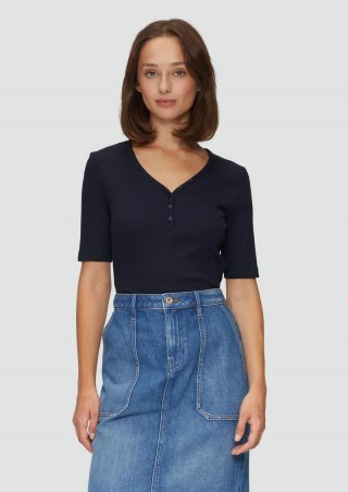 s.Oliver Rippshirt mit Henley-Ausschnitt - navy
