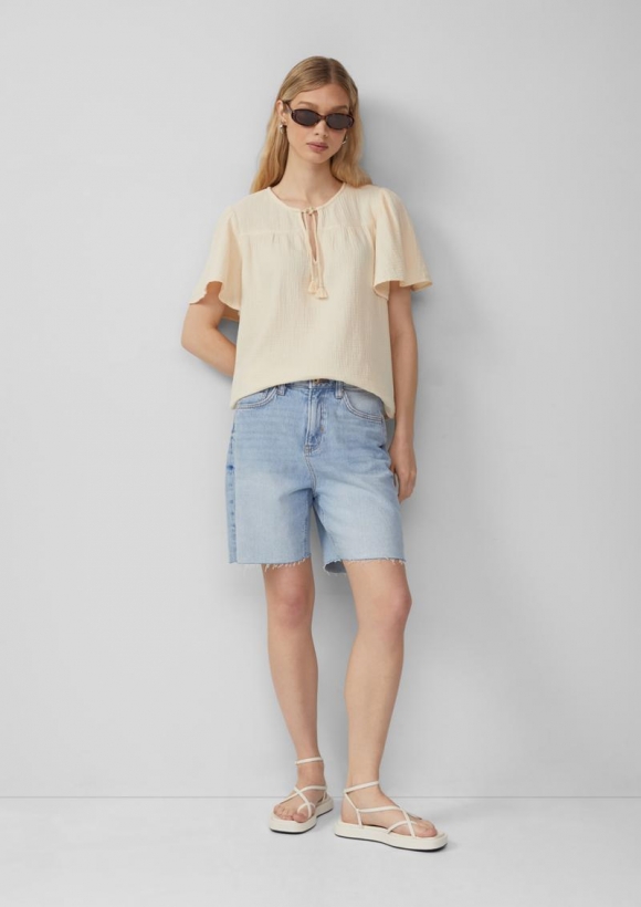 s.Oliver Musselin-Bluse mit Bindeband - helles sand