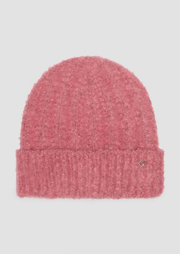 s.Oliver Weiche Beanie mit Strickmuster - papaya