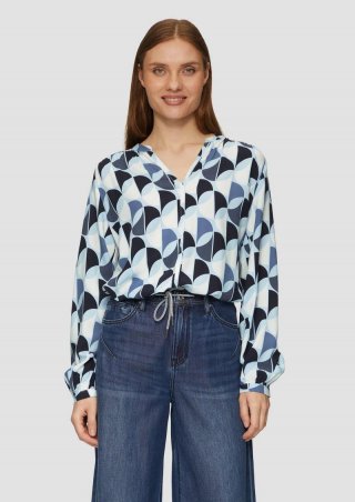s.Oliver Viskose-Bluse mit Raffdetails und All-over-Print - navy