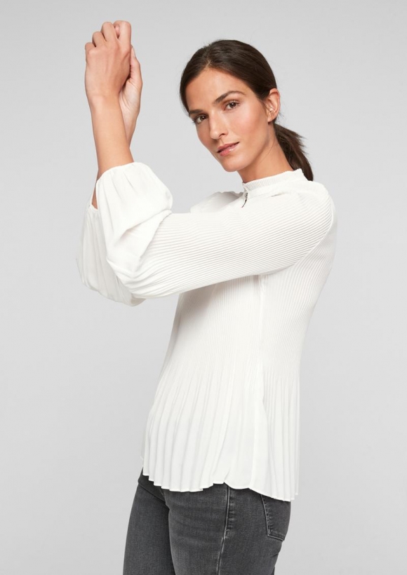 s.Oliver Plissée-Bluse aus Chiffon - ecru