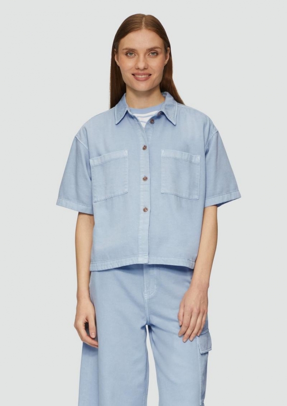 s.Oliver Hemdbluse aus Bio-Baumwollmix im Loose Fit / Coloured by Nature - blau