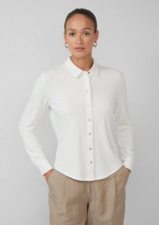 s.Oliver Jerseybluse mit Perlmuttknöpfen - creme