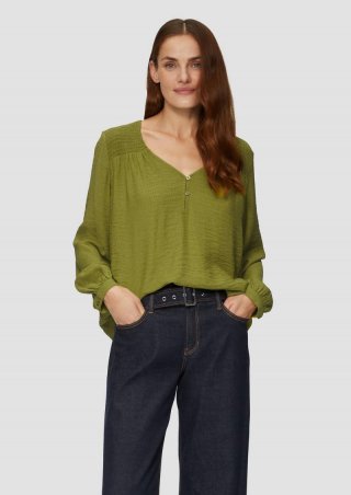 s.Oliver Strukturierte Bluse aus Viskosemix mit Smok Details - guacamole