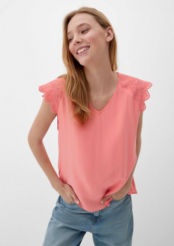 s.Oliver Bluse mit Broderie Anglaise - koralle