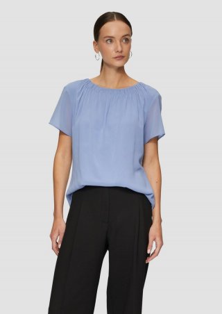 s.Oliver Chiffonbluse mit Falten am Ausschnitt - azurblau