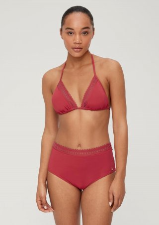 s.Oliver High Waist-Bikinihose mit Lochstickerei - himbeere