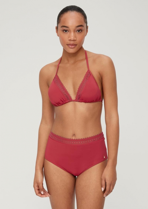 s.Oliver High Waist-Bikinihose mit Lochstickerei - himbeere