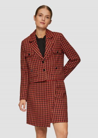 s.Oliver Kurzer Bouclé-Blazer mit Hahnentrittmuster - braun