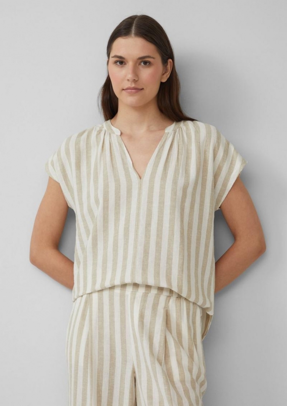 s.Oliver Ärmellose Bluse aus Leinenmix im Relaxed Fit - hellbraun
