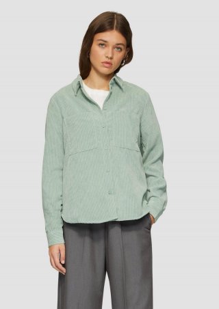 s.Oliver Cordbluse mit Brusttaschen - salbeigrün