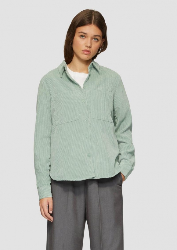 s.Oliver Cordbluse mit Brusttaschen - salbeigrün
