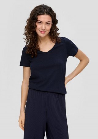 s.Oliver T-Shirt mit Flammgarnstruktur - navy