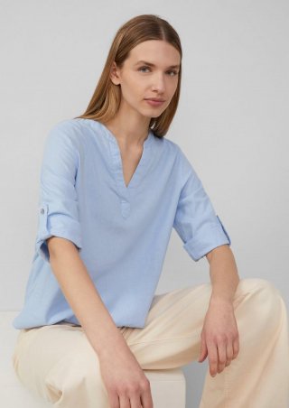s.Oliver Leinenmix-Bluse mit Turn-up - hellblau