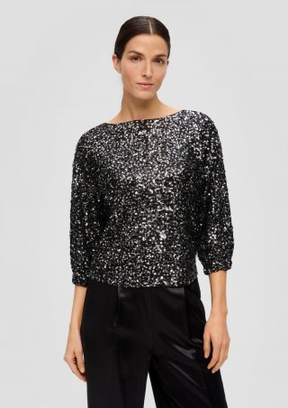 s.Oliver Mesh-Bluse mit Pailletten-Besatz - schwarz
