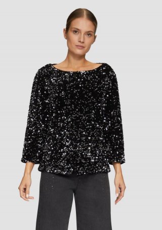 s.Oliver Samtbluse mit Pailletten-Besatz - schwarz