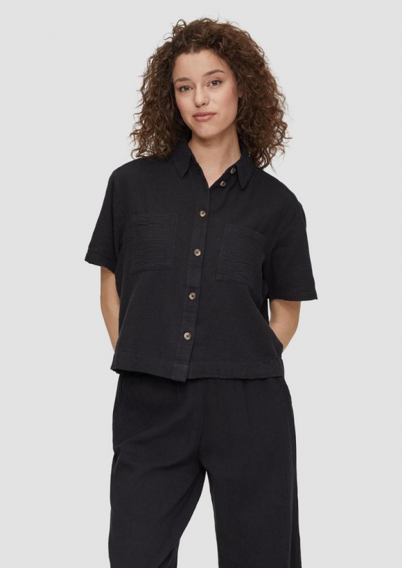 s.Oliver Oversized-Hemdbluse aus Musselin - schwarz