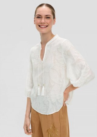 s.Oliver Tunikabluse im Leaf-Design aus Viskosemix - ecru