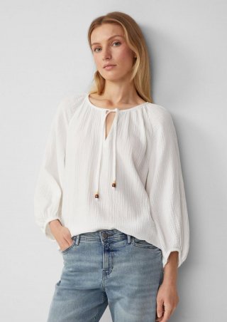 s.Oliver Musselin-Bluse mit Raglanärmeln und Raffung - creme