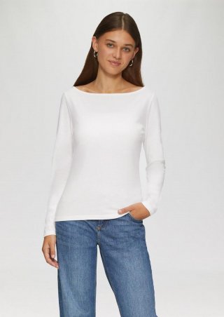 s.Oliver Baumwollshirt mit U-Boot-Ausschnitt - ecru