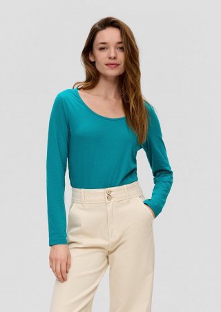 s.Oliver Langarmshirt mit tiefem Rundhalsausschnitt - türkis