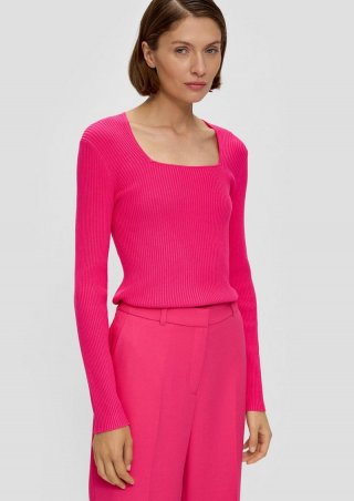 s.Oliver Gerippter Strickpullover aus Viskosemix - pink