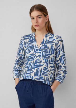 s.Oliver Bluse aus strukturiertem Viskosemix mit All-over-Print - royalblau