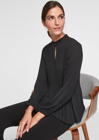 s.Oliver Plissée-Bluse aus Chiffon - schwarz
