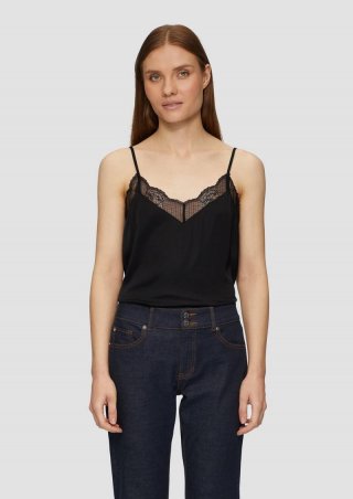 s.Oliver Satintop mit Spitzen-Besatz - schwarz