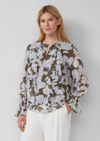 s.Oliver Chiffonbluse mit Rüschen - olivgrün