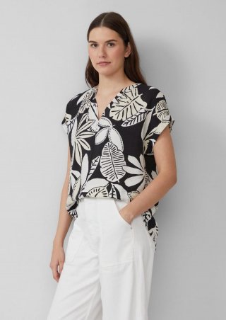s.Oliver Strukturierte Bluse mit Raff-Details - schwarz