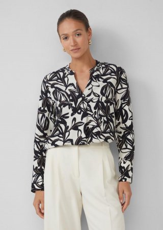 s.Oliver Gemusterte Viskose-Bluse mit Tunika-Ausschnitt - ecru