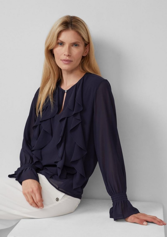 s.Oliver Chiffonbluse mit Rüschen - navy
