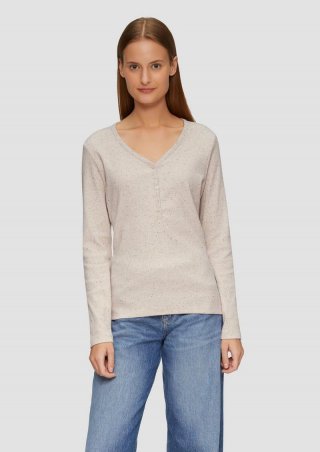 s.Oliver Geripptes Henleyshirt aus Effektgarn - beige