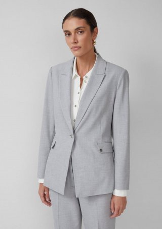 s.Oliver Taillierter Viskosemix-Blazer mit Pattentaschen und Logo-Detail - steingrau