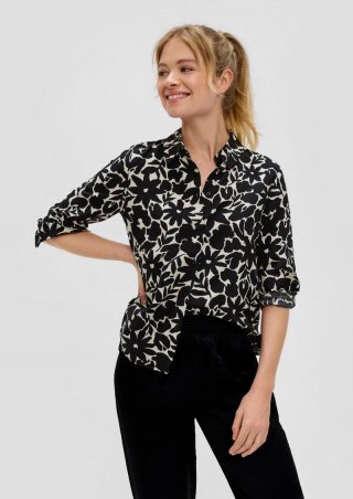 s.Oliver Gemusterte Bluse aus Viskose - schwarz
