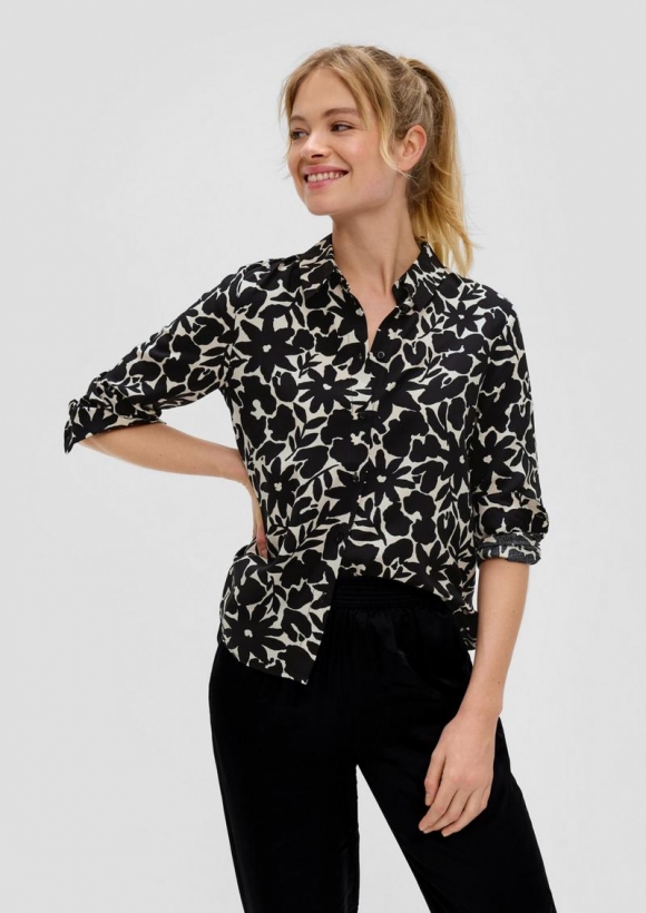 s.Oliver Gemusterte Bluse aus Viskose - schwarz