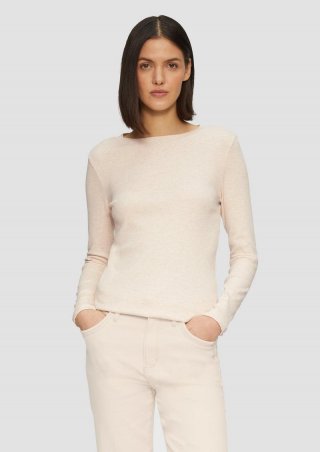 s.Oliver Geripptes Langarmshirt im Slim Fit - beige