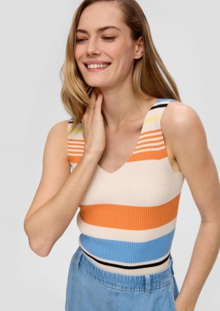 s.Oliver Geripptes Stricktop aus Viskosemix im Slim Fit - orange