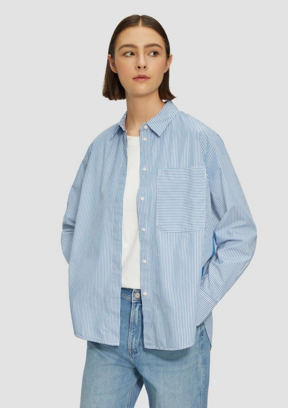 s.Oliver Streifenbluse mit seitlichem Ziertape - blau