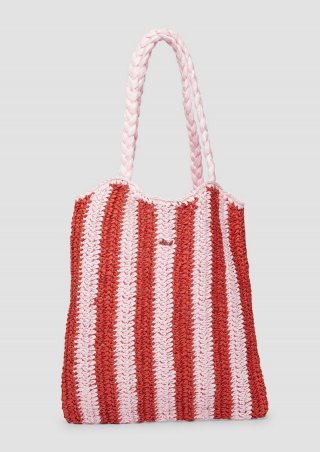 s.Oliver Gestreifte Raffia-Tasche mit geflochtenem Henkel - zartrosa