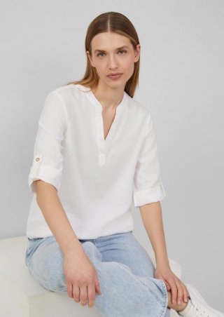 s.Oliver Leinenmix-Bluse mit Turn-up - weiß